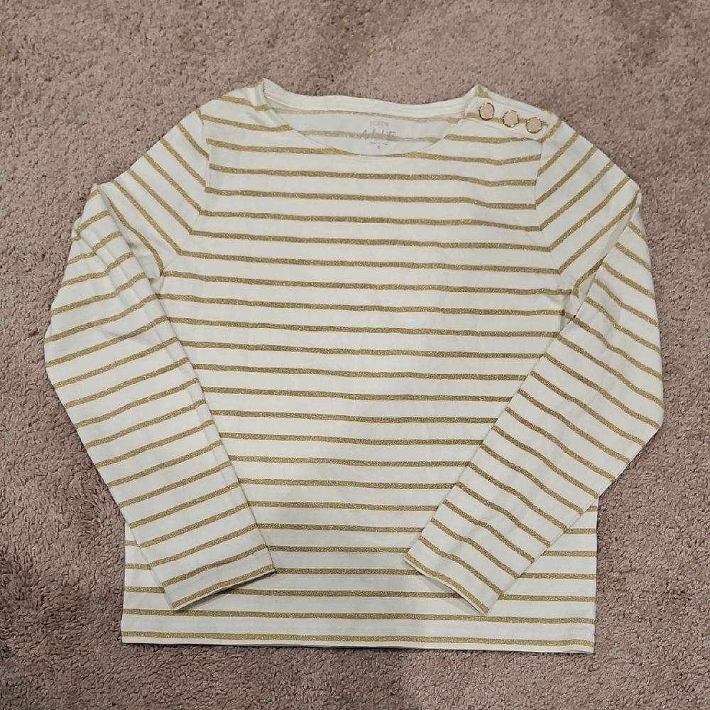 J Crew Factory Artist Tee Mustard Gold White Striped Boatneck Top Shirt Small S